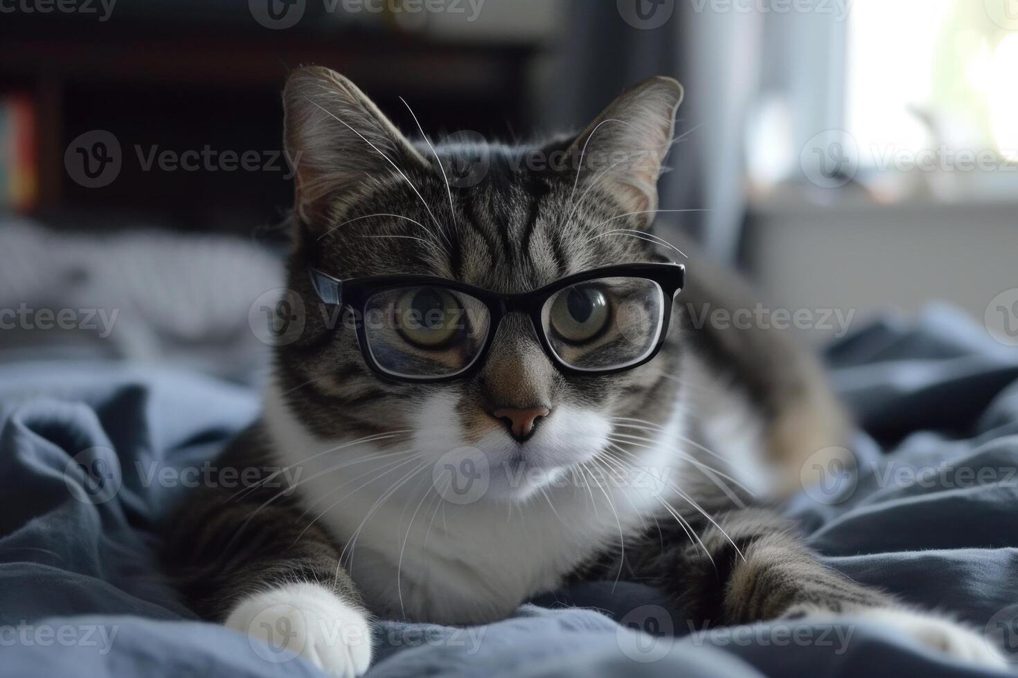 Smart looking cat with glasses photo