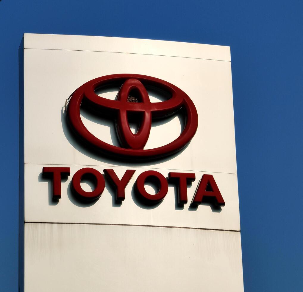 Semarang, Indonesia June 29 2024, Toyota logo on sign board. company identity sign and symbol. photo