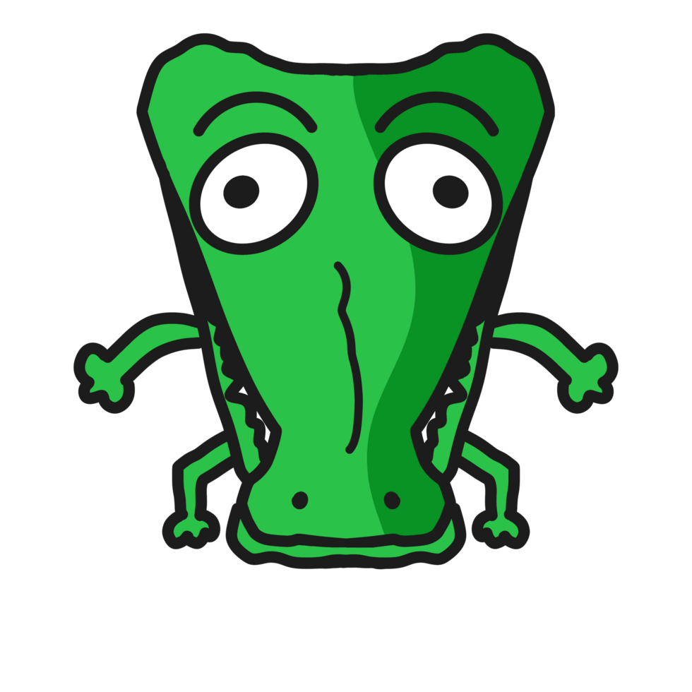 Cartoon green alligator head with eyes and mouth png
