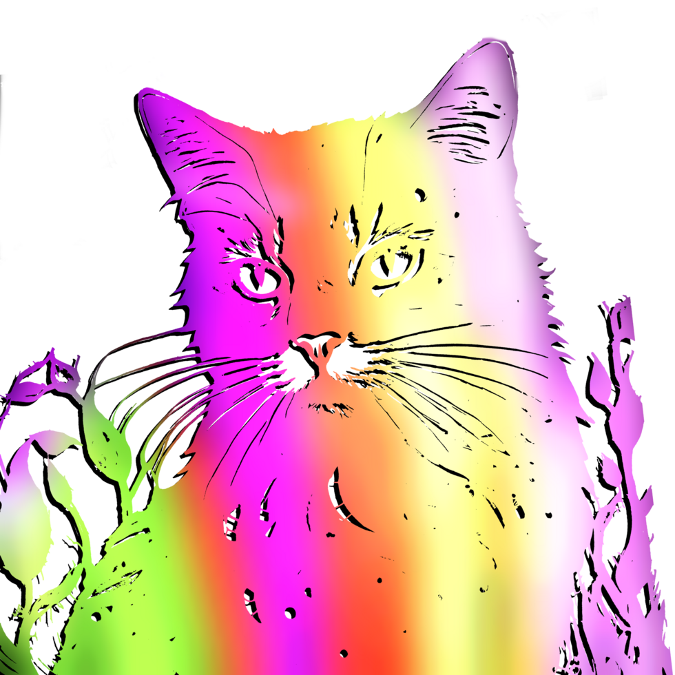 Rainbow cat with plants png