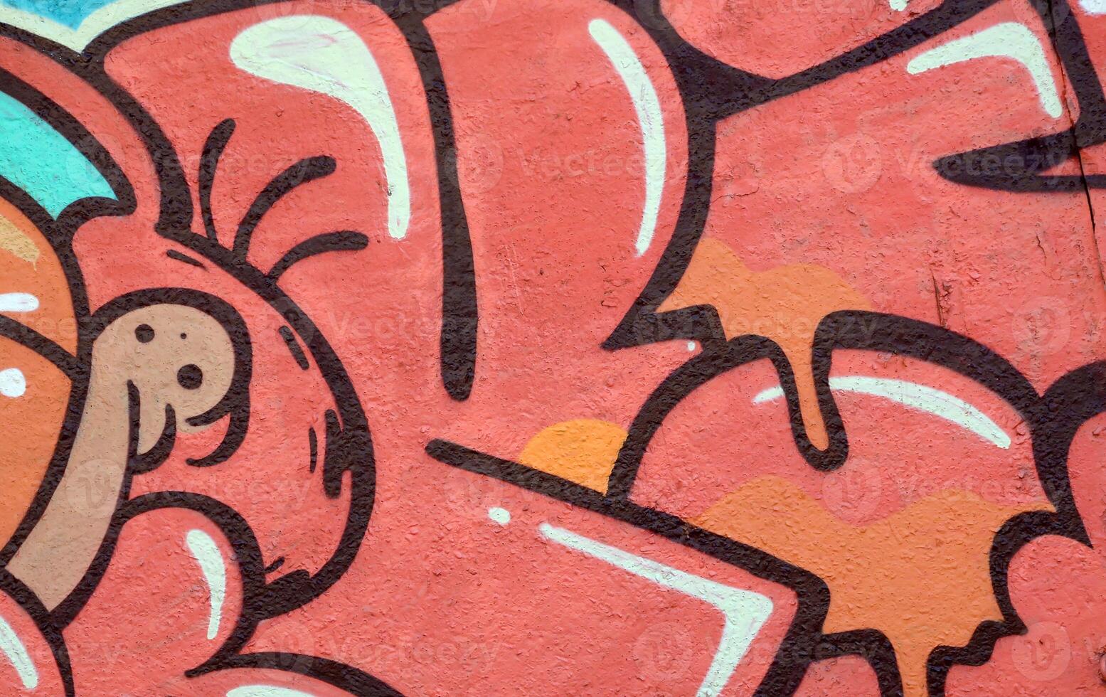 Colorful background of graffiti painting artwork with bright aerosol outlines on wall. Old school street art piece made with aerosol spray paint cans. Contemporary youth culture photo