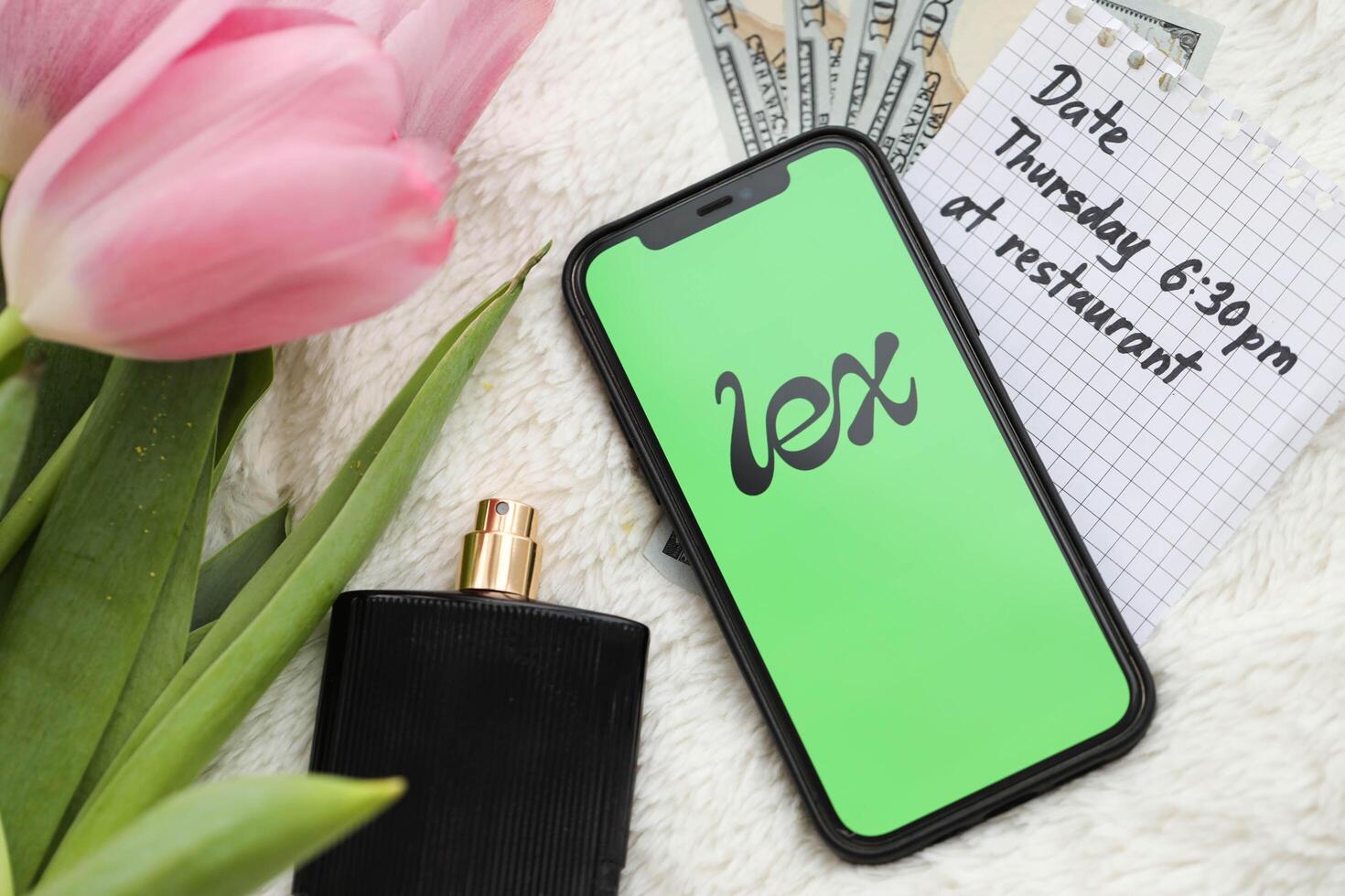 KYIV, UKRAINE - FEBRUARY 23, 2024 Lex logo of famous dating website or app on iPhone display photo
