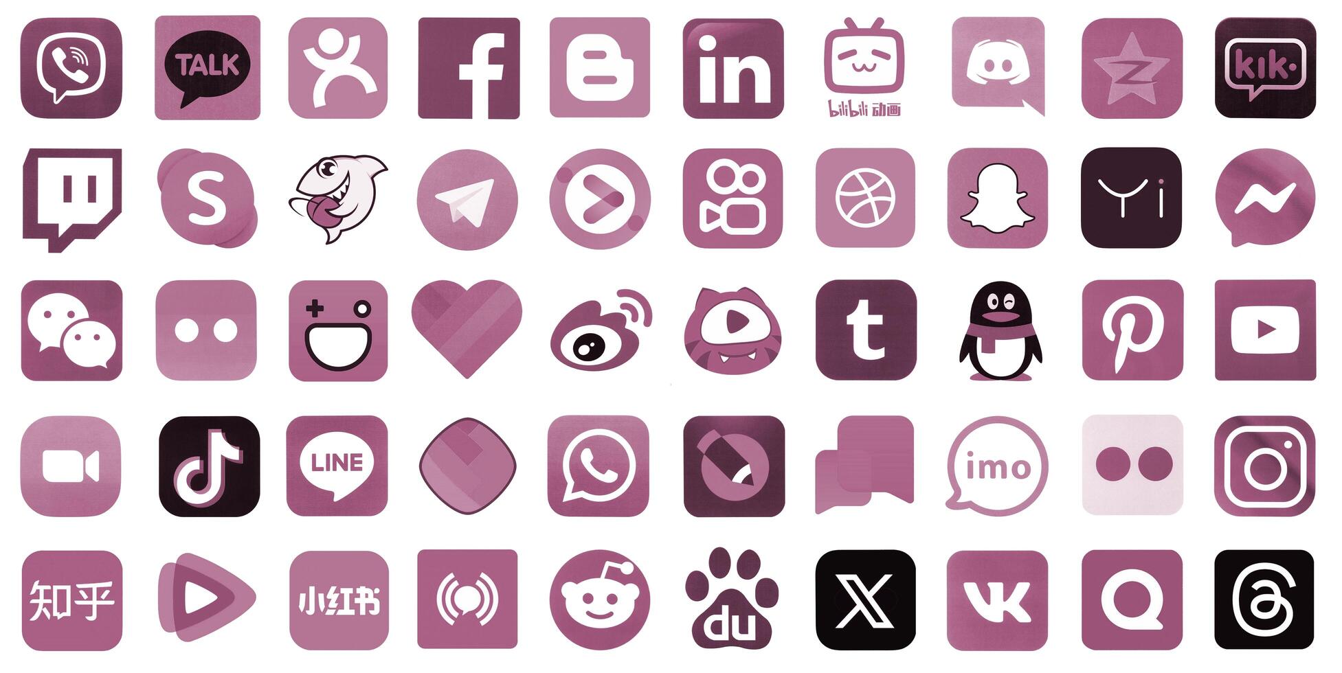 KYIV, UKRAINE - APRIL 1, 2024 Many icons of social media, messengers, sharing platforms photo