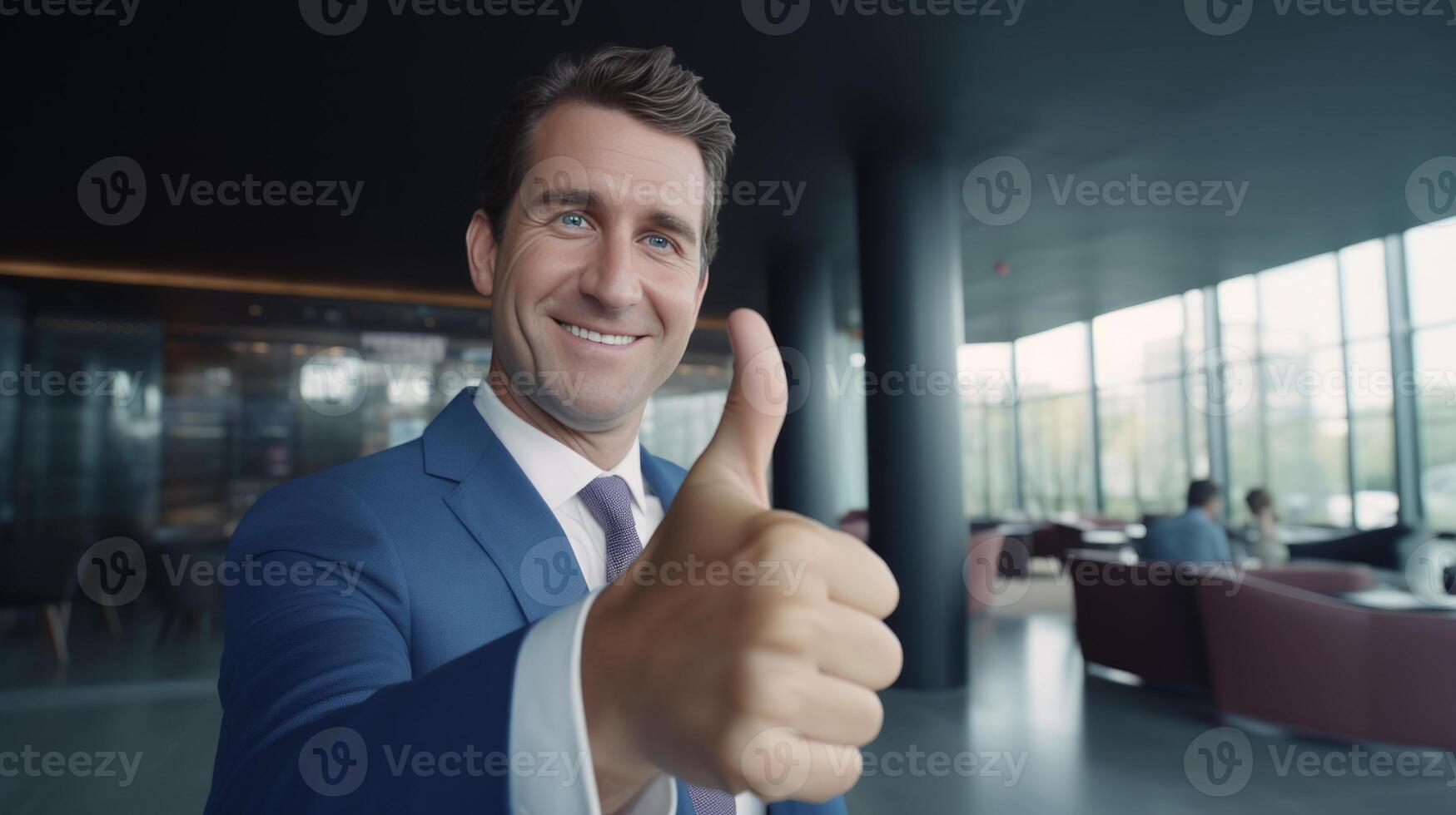 Successful businessman showing like with fingers. Neural network photo