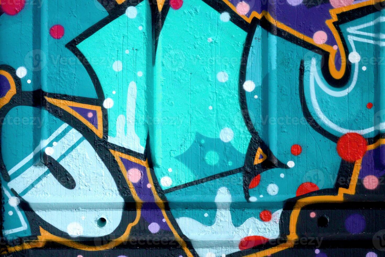 Colorful background of graffiti painting artwork with bright aerosol outlines on wall. Old school street art piece made with aerosol spray paint cans. Contemporary youth culture photo