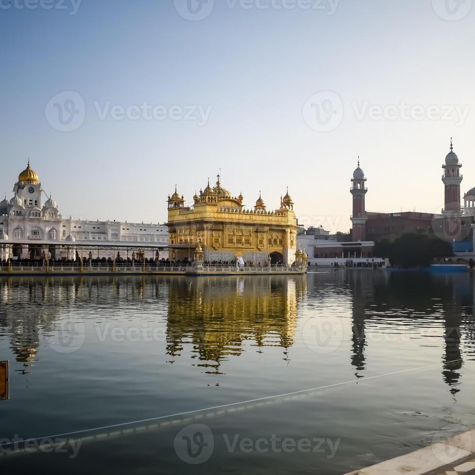 Beautiful view of Golden Temple - Harmandir Sahib in Amritsar, Punjab, India, Famous indian sikh landmark, Golden Temple, the main sanctuary of Sikhs in Amritsar, India photo