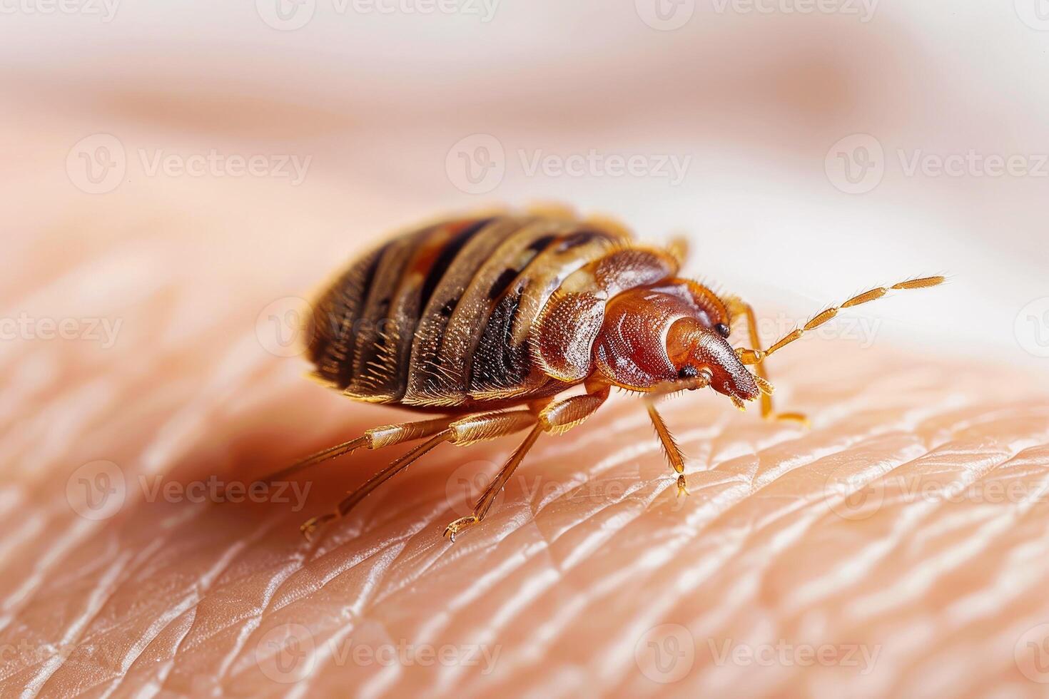 Close up of a bed bug on skin human. photo