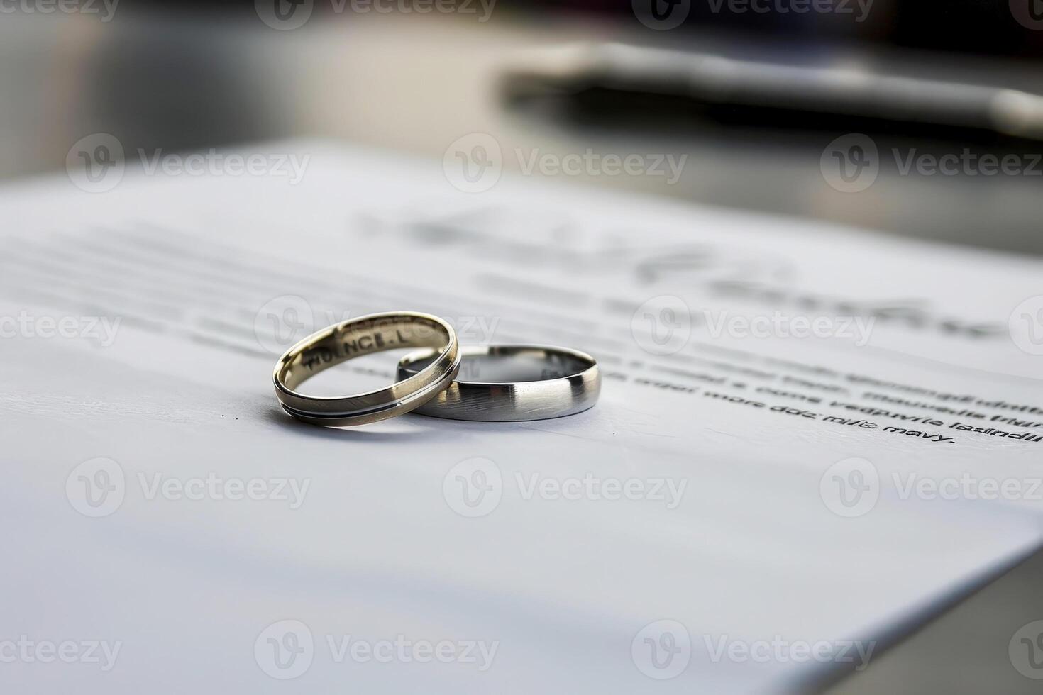 Two ring on document with a diamond for wedding concept. Generate AI image photo