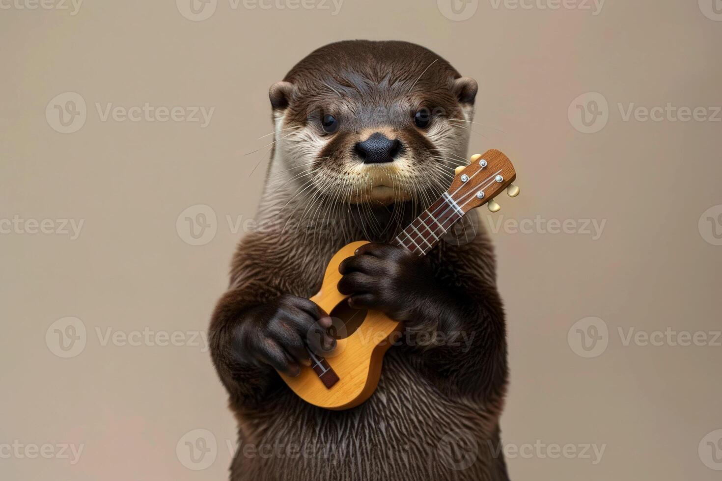 a otter playing guitar outdoors scene, generated AI photo