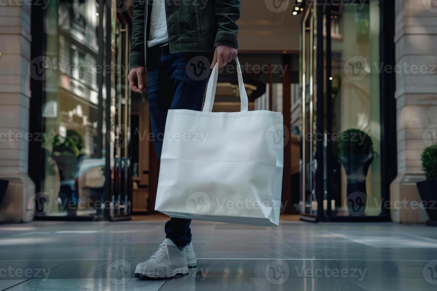 man gold Mockup Canvas tote bag with copy space for branding and advertising. eco and recycle. photo