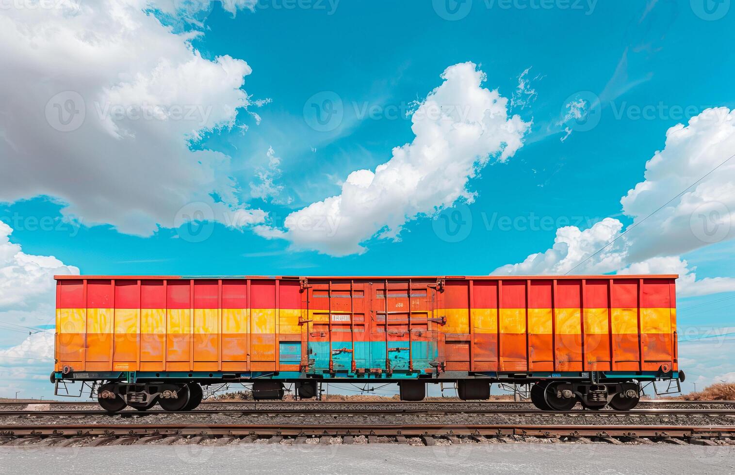 A freight train loaded with containers. Theme of logistics and cargo along railway lines. photo