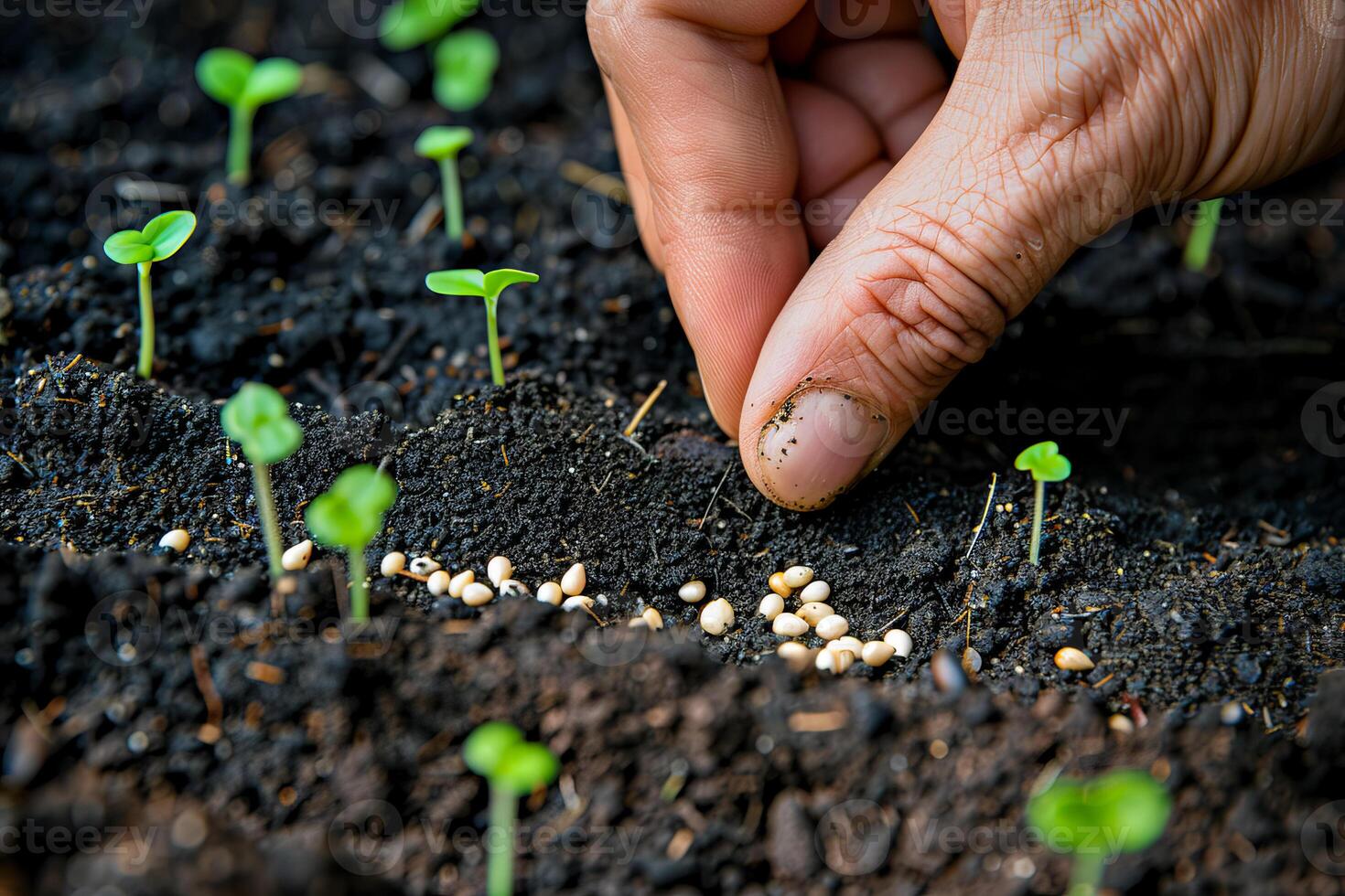 Closeup green seedling sprouting from the earth, symbolizing growth and organic agriculture, emphasizing eco friendly and healthy food practices. photo