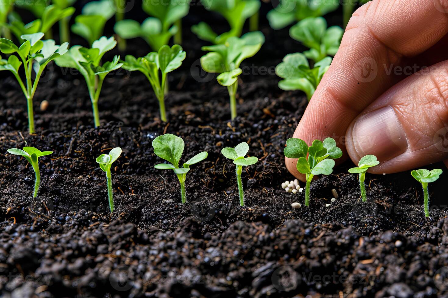 Closeup green seedling sprouting from the earth, symbolizing growth and organic agriculture, emphasizing eco friendly and healthy food practices. photo