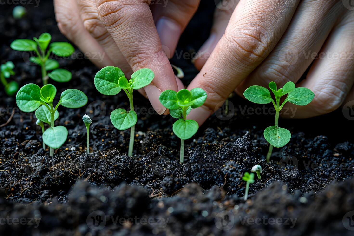 Closeup green seedling sprouting from the earth, symbolizing growth and organic agriculture, emphasizing eco friendly and healthy food practices. photo