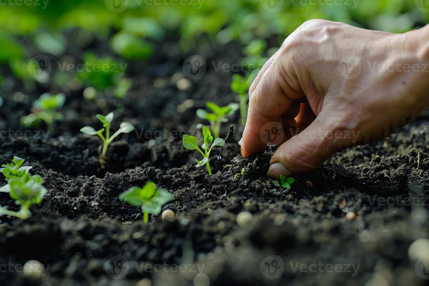 Closeup green seedling sprouting from the earth, symbolizing growth and organic agriculture, emphasizing eco friendly and healthy food practices. photo