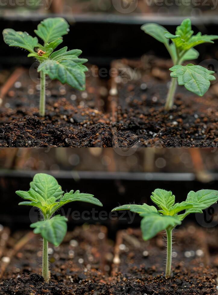 Closeup green seedling sprouting from the earth, symbolizing growth and organic agriculture, emphasizing eco friendly and healthy food practices. photo