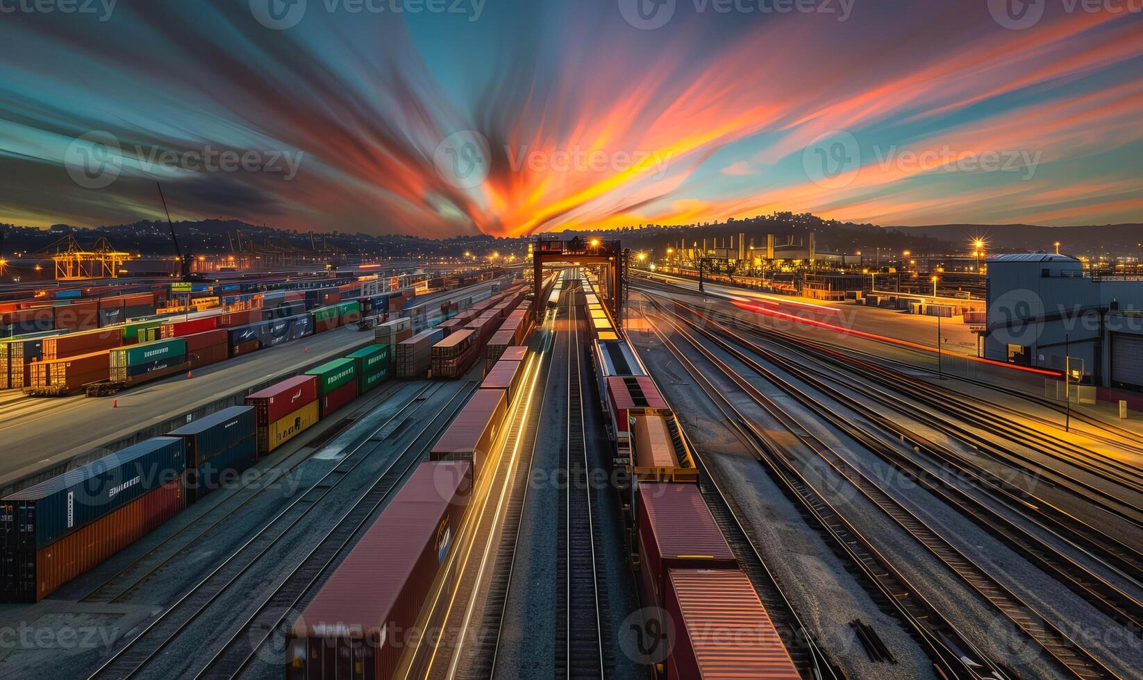 A freight train loaded with containers. Theme of logistics and cargo along railway lines. photo