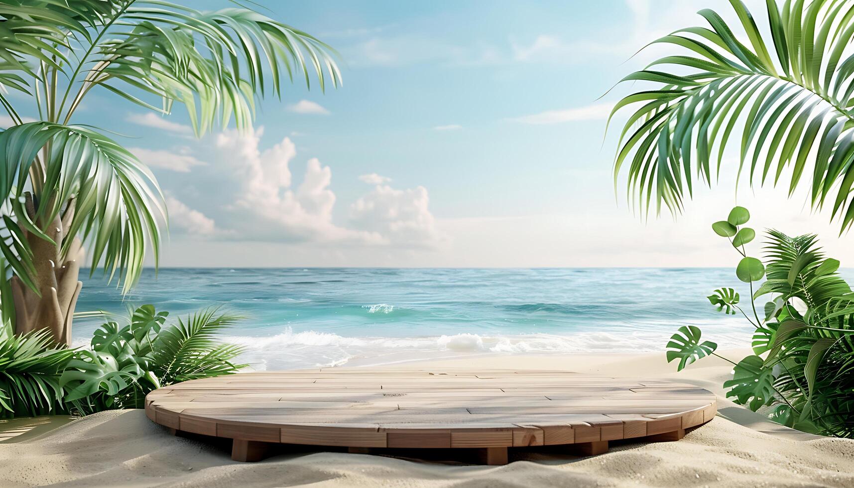 Sunlit Beach Podium for Presentations photo