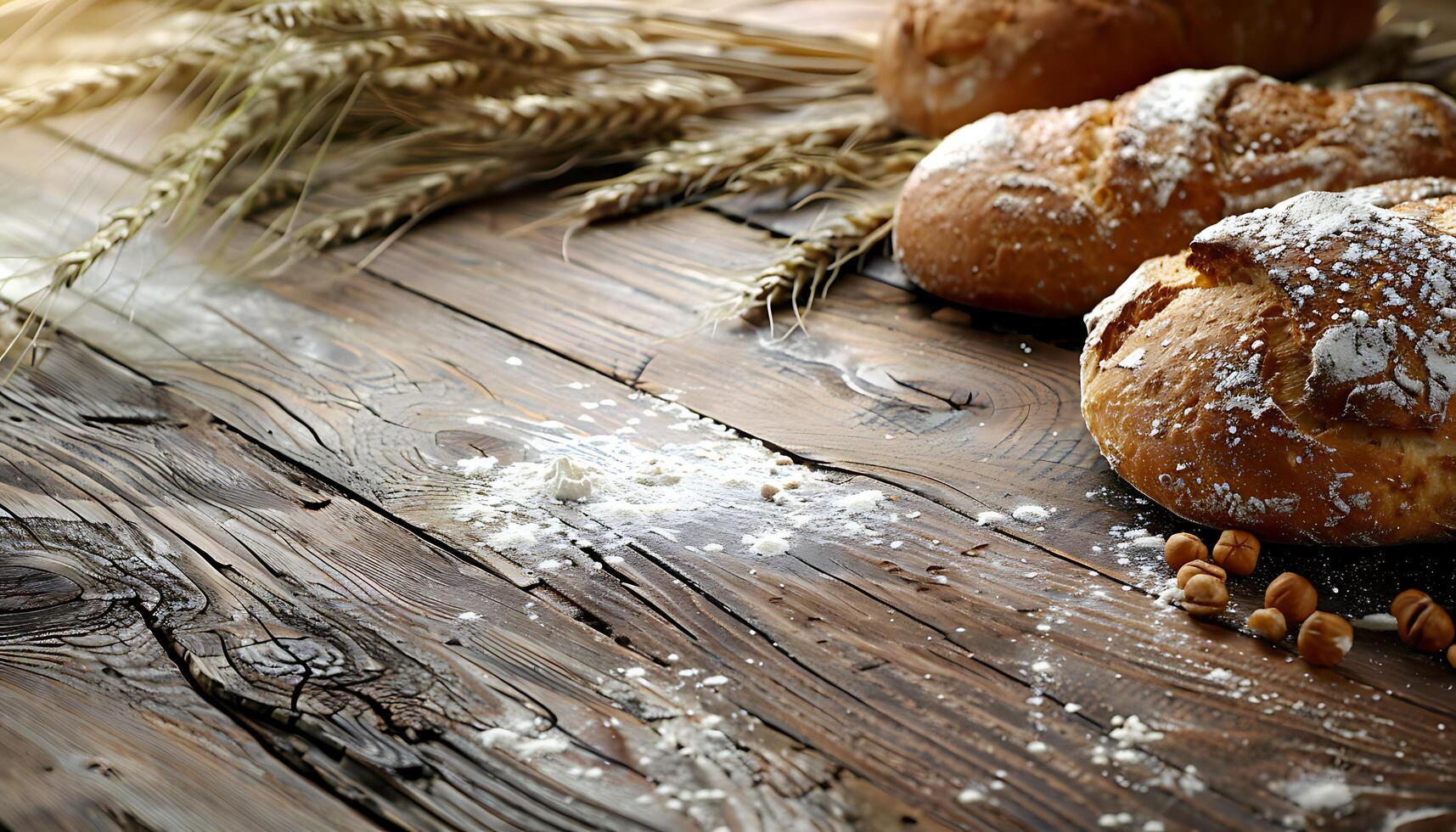 Organic Bread Variety on Wooden Table photo