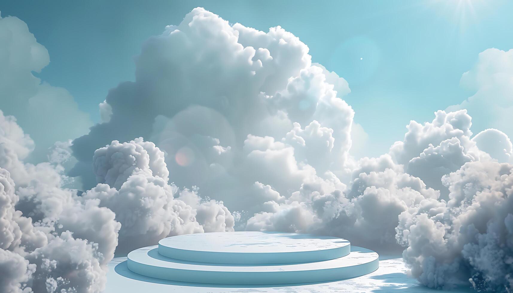 Blue 3D Podium in Cloudy Setting photo