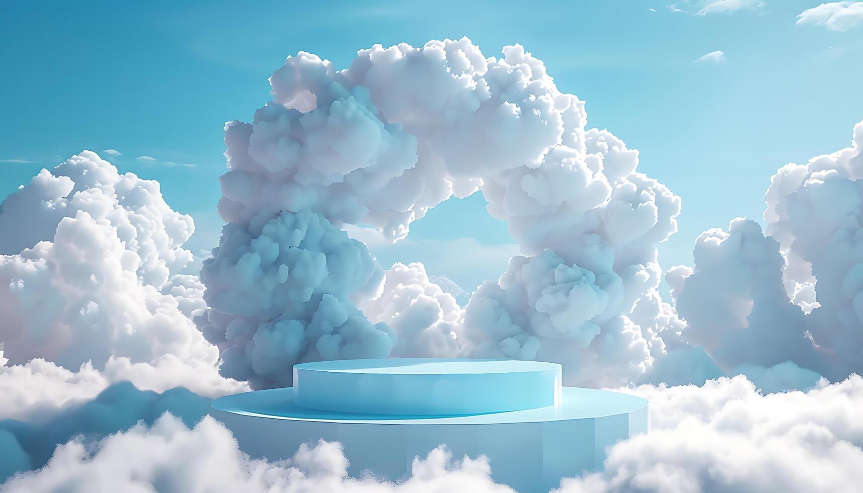 Light Podium with Cloudy Backdrop photo