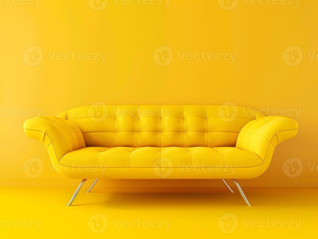 Large yellow soft sofa on a yellow background. Neural network photo