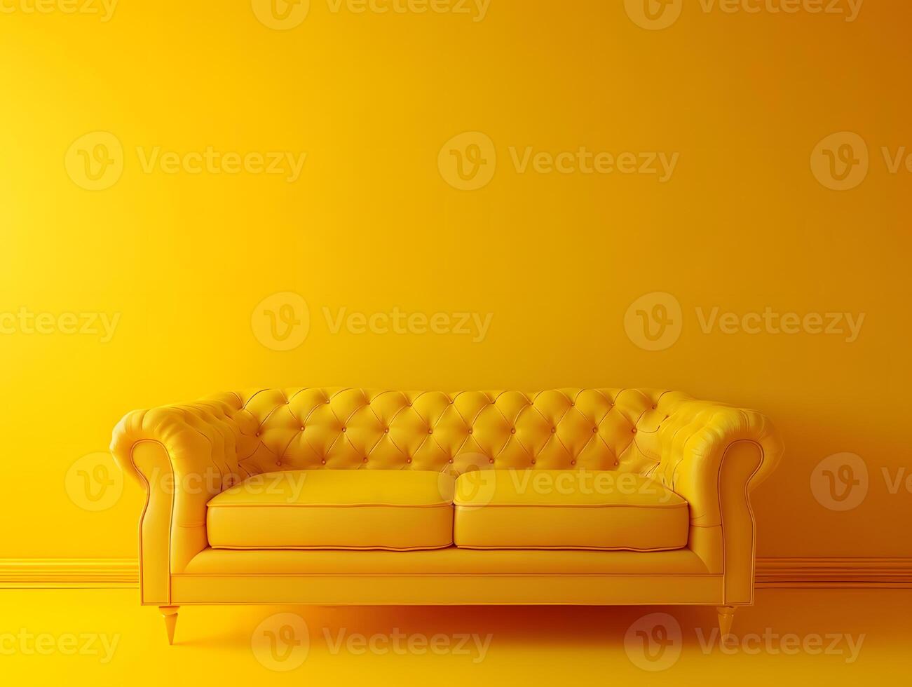 Large yellow soft sofa on a yellow background. Neural network photo
