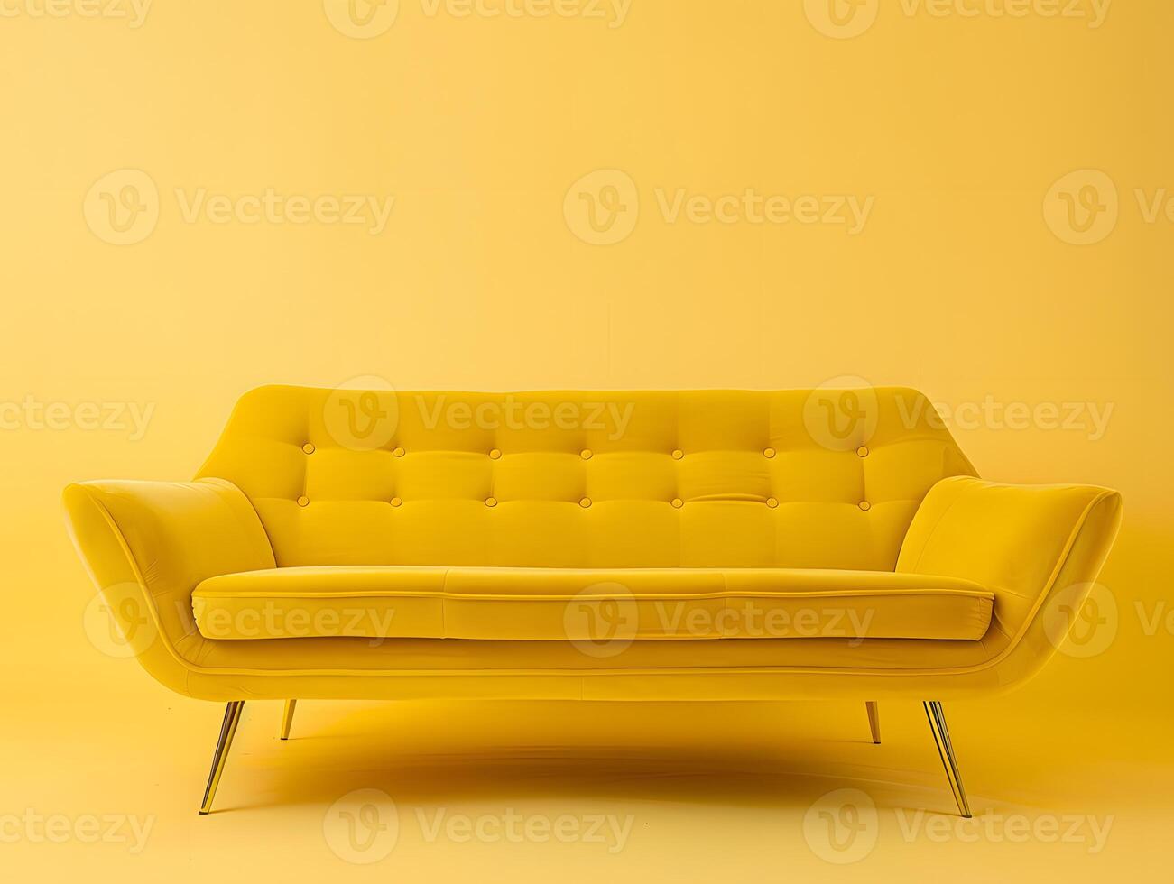 Large yellow soft sofa on a yellow background. Neural network photo