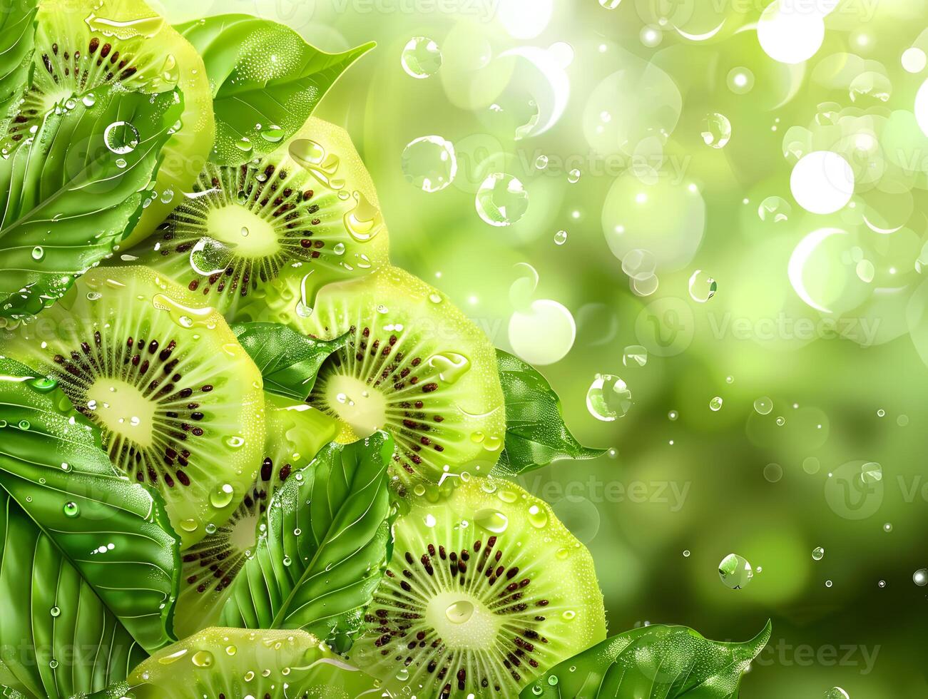 Ripe juicy kiwi fruits cut into slices. Neural network photo
