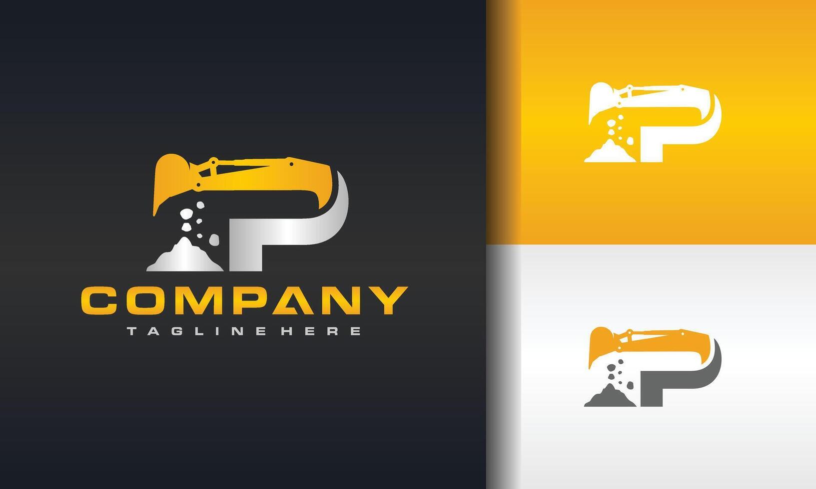 letter P excavator rock logo vector