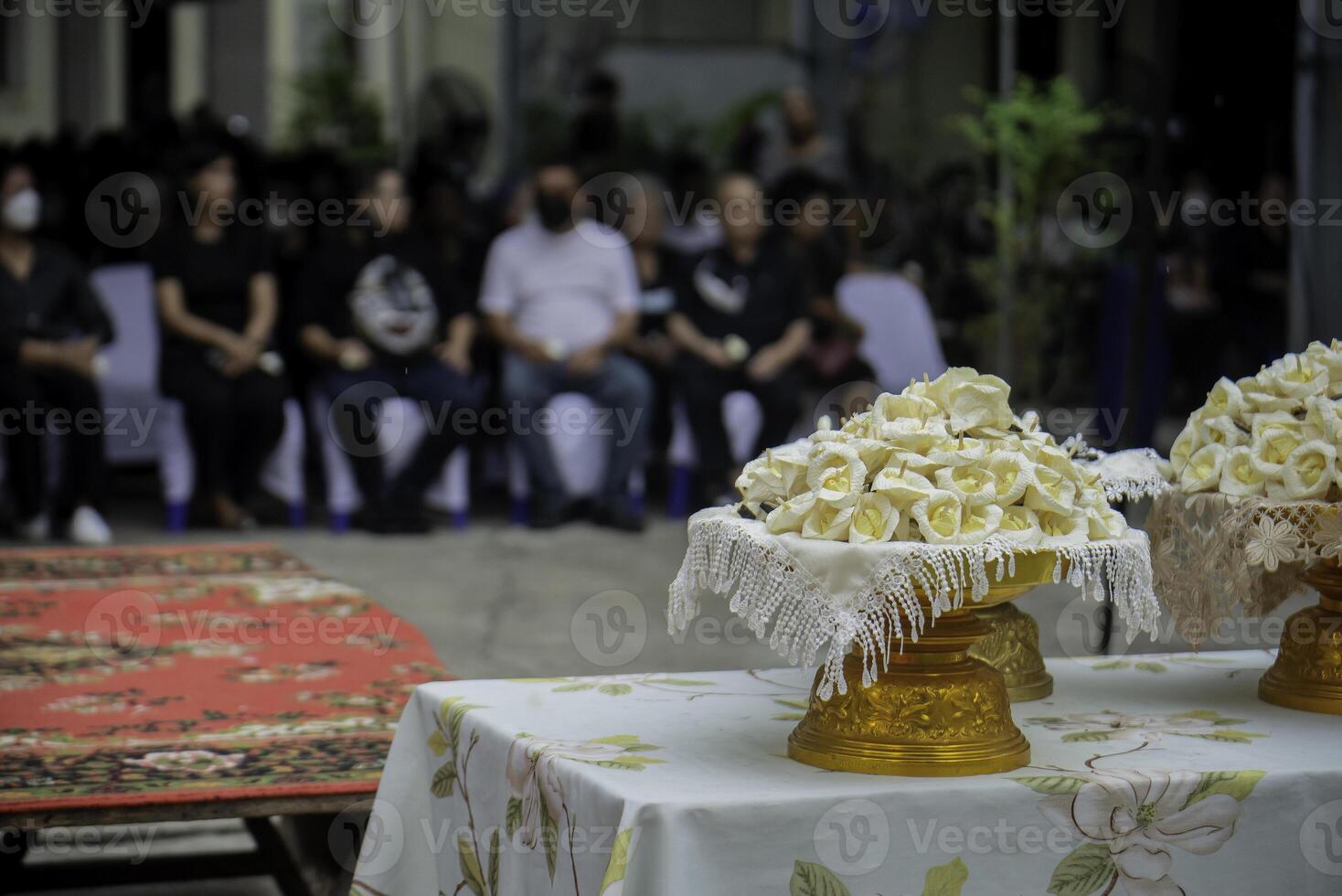 Chan flowers are paper flowers used in Thai funeral ceremonies. photo