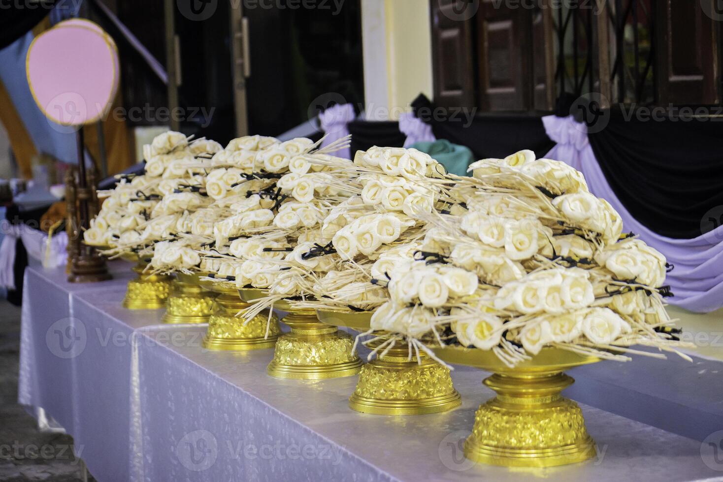 Chan flowers are paper flowers used in Thai funeral ceremonies. photo
