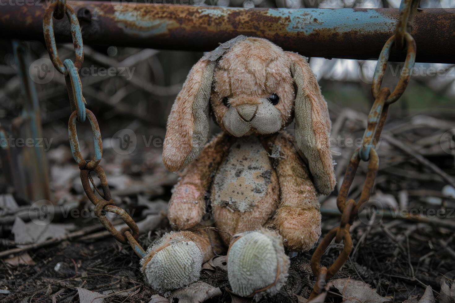 Abandoned Bunny The Forgotten Toy by the Swing Set photo