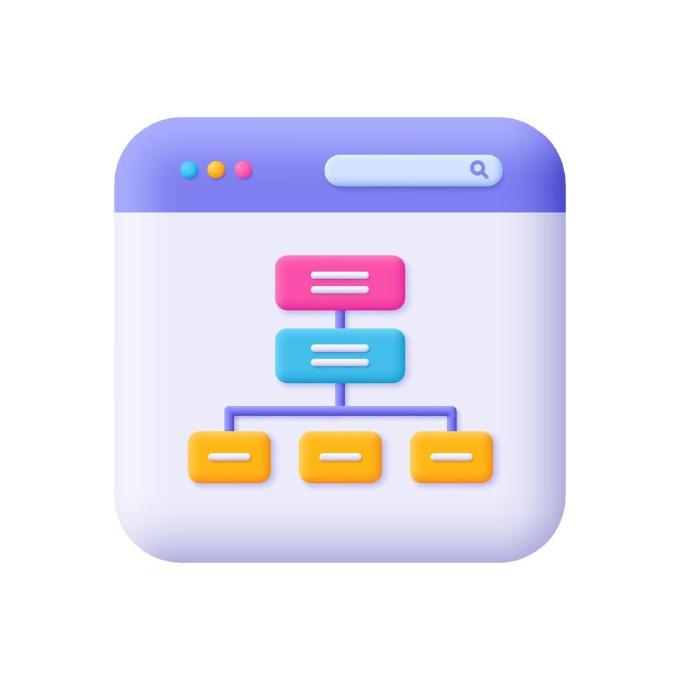 Information architecture, project flowchart, wireframe structure. Web development, information system engineering, data architecture concept. 3d icon. Cartoon minimal style. vector
