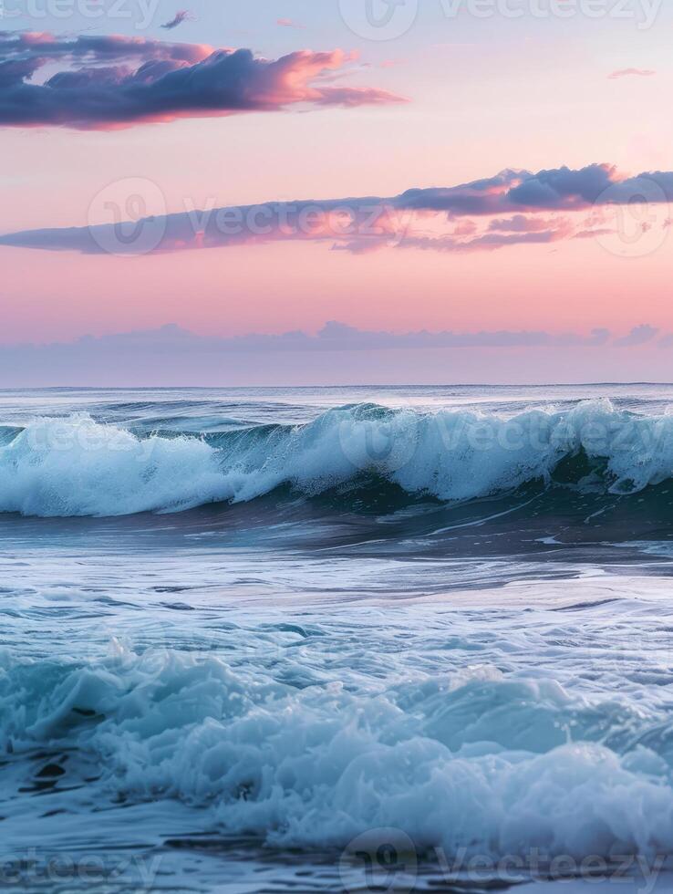 Colorful Dawn Harmonious Waves crashing on the Shore photo