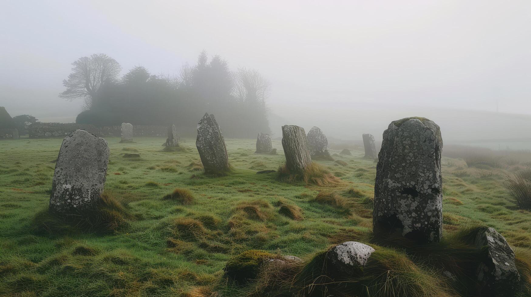 Mystical Mist Surrounds Ancient Celtic Stone Circle in Irelands Folklore photo