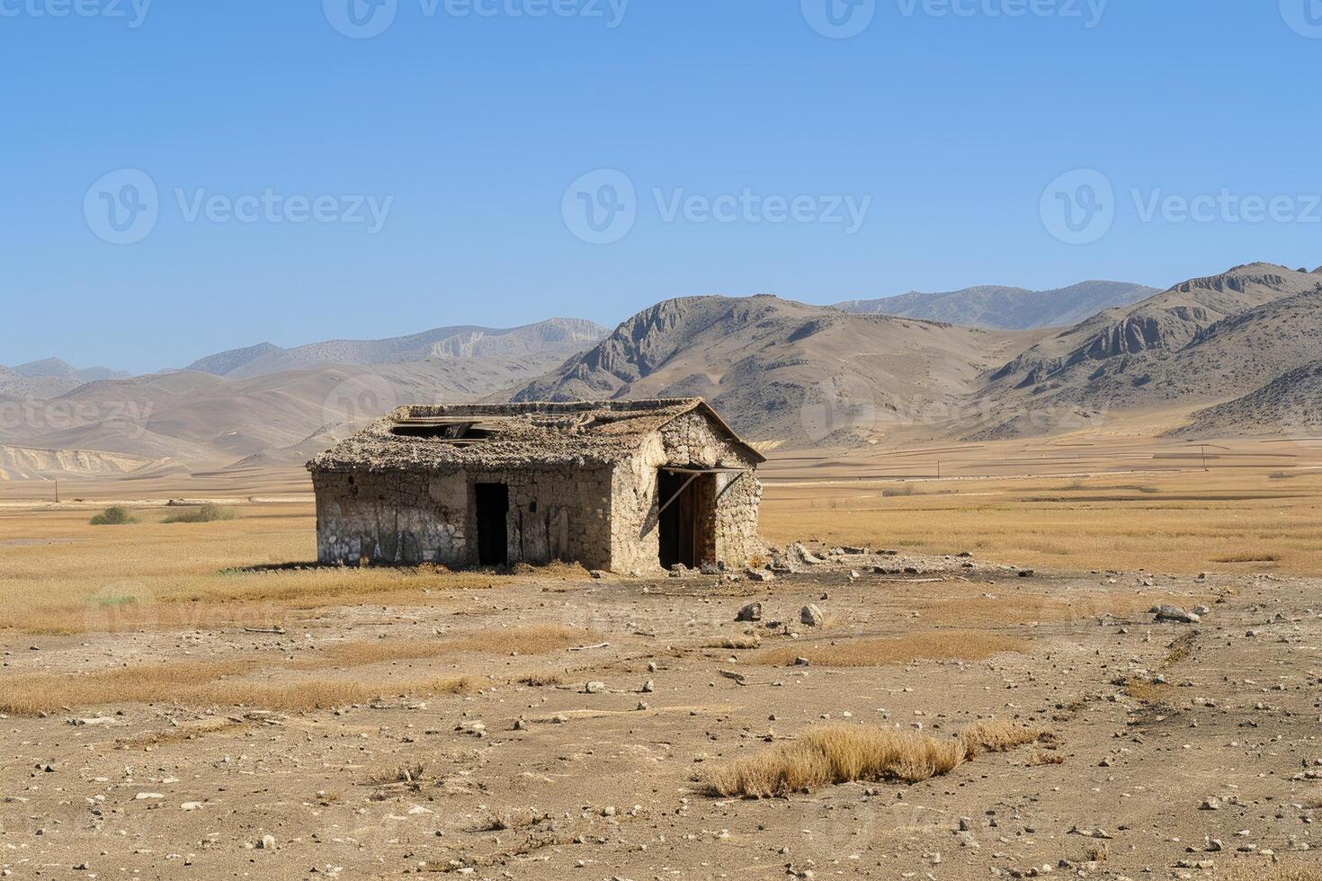 Lonely Abandoned Hut in the Quiet Desert Wasteland photo