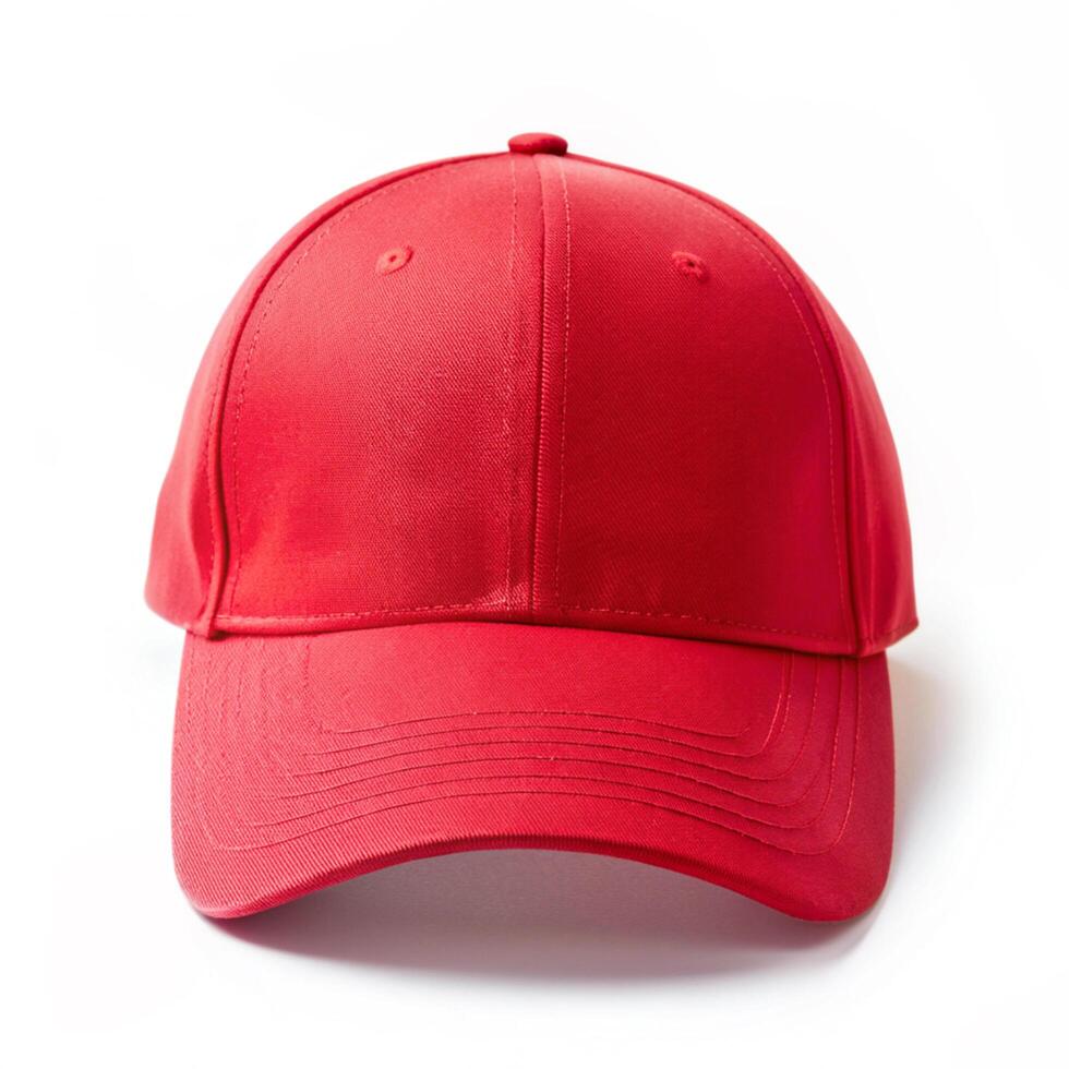 A Red Baseball Cap Mockup, Front View photo