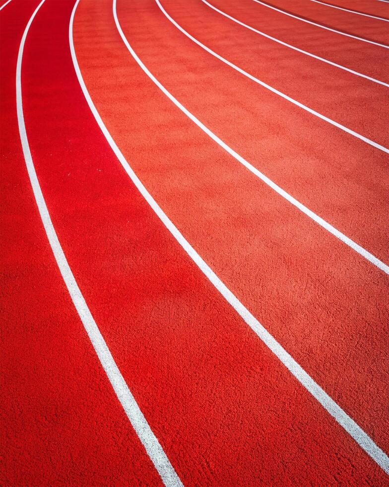 Close up of Empty Red Running Track photo
