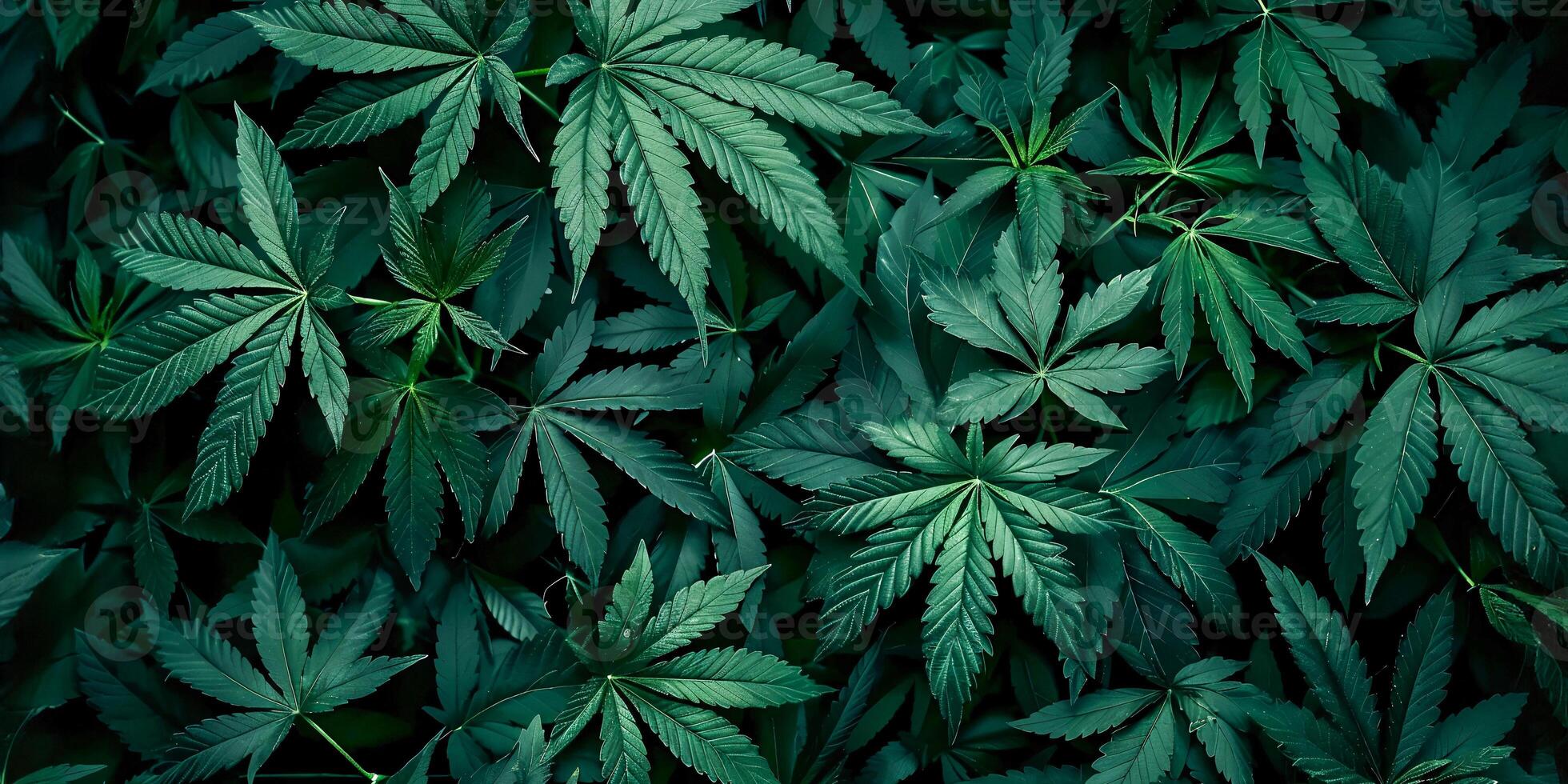 Green Cannabis Leaves Pattern on Black Background Flat Lay, Top View, High Resolution, Insanely Detailed and Intricate, Sharp Focus, HDR, Professional Color Grading, Award-Winning Composition photo