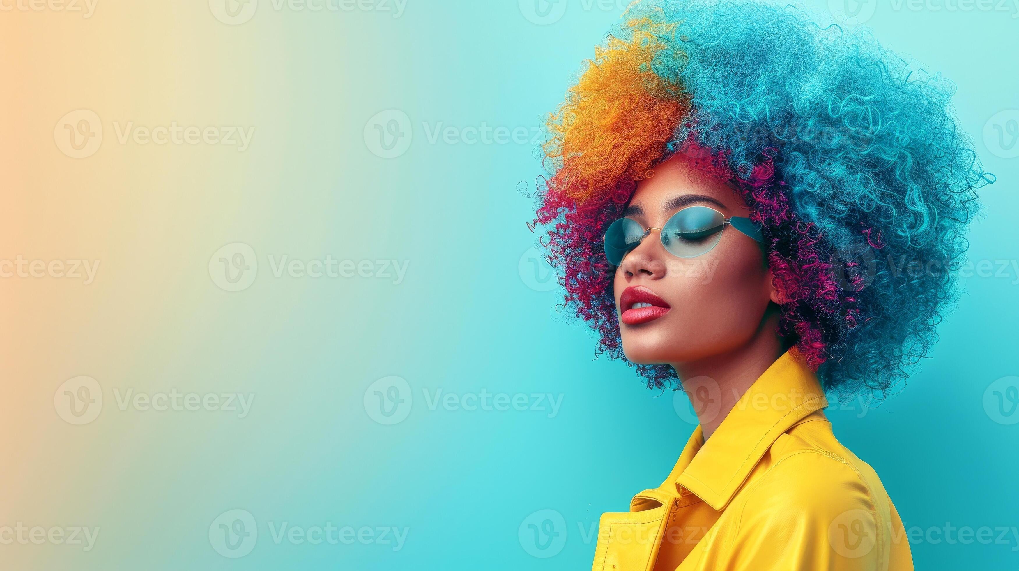 Stylish woman with elegant hair and vibrant headpiece, 47363173 Stock