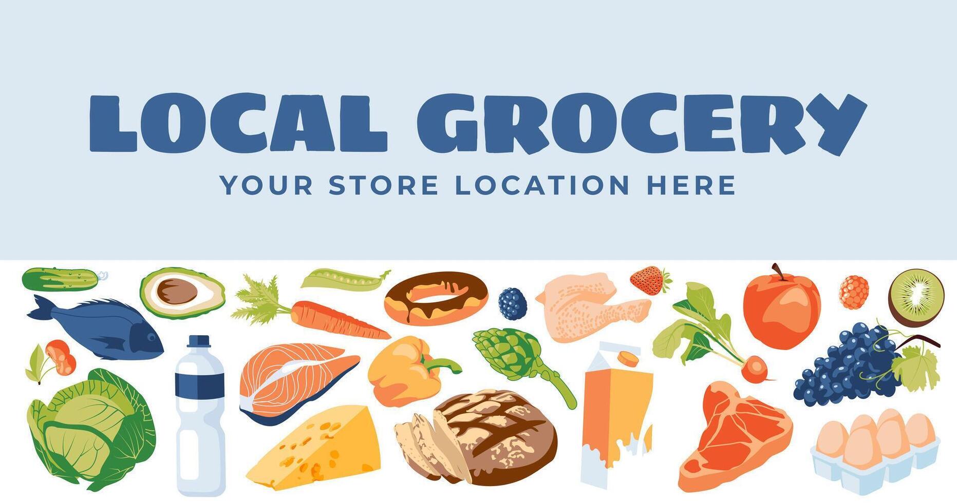 Set of grocery store elements. Advertising of goods in a supermarket. Fresh healthy food. Design with text vector