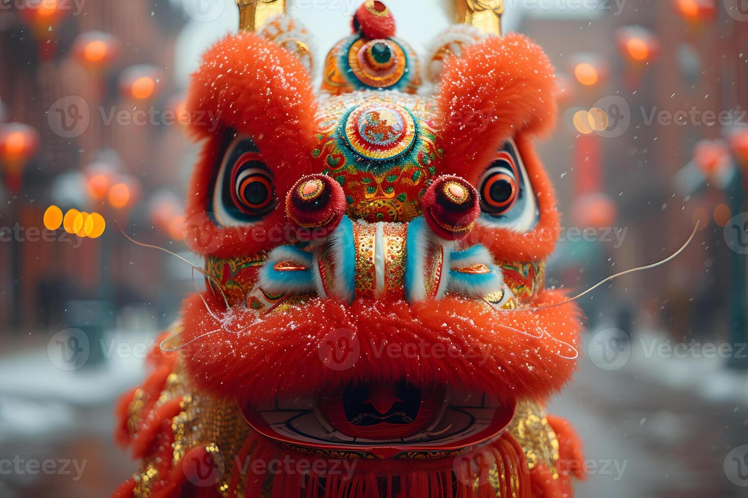 Chinese New Year Concept, Lion dance to celebrate Chinese New Year photo
