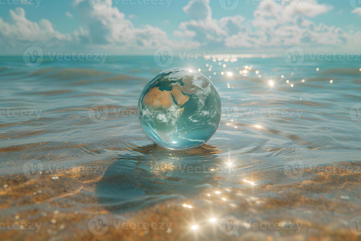 World Water Day, Clean globe shaped water drop on background is natural, Soft blur background photo