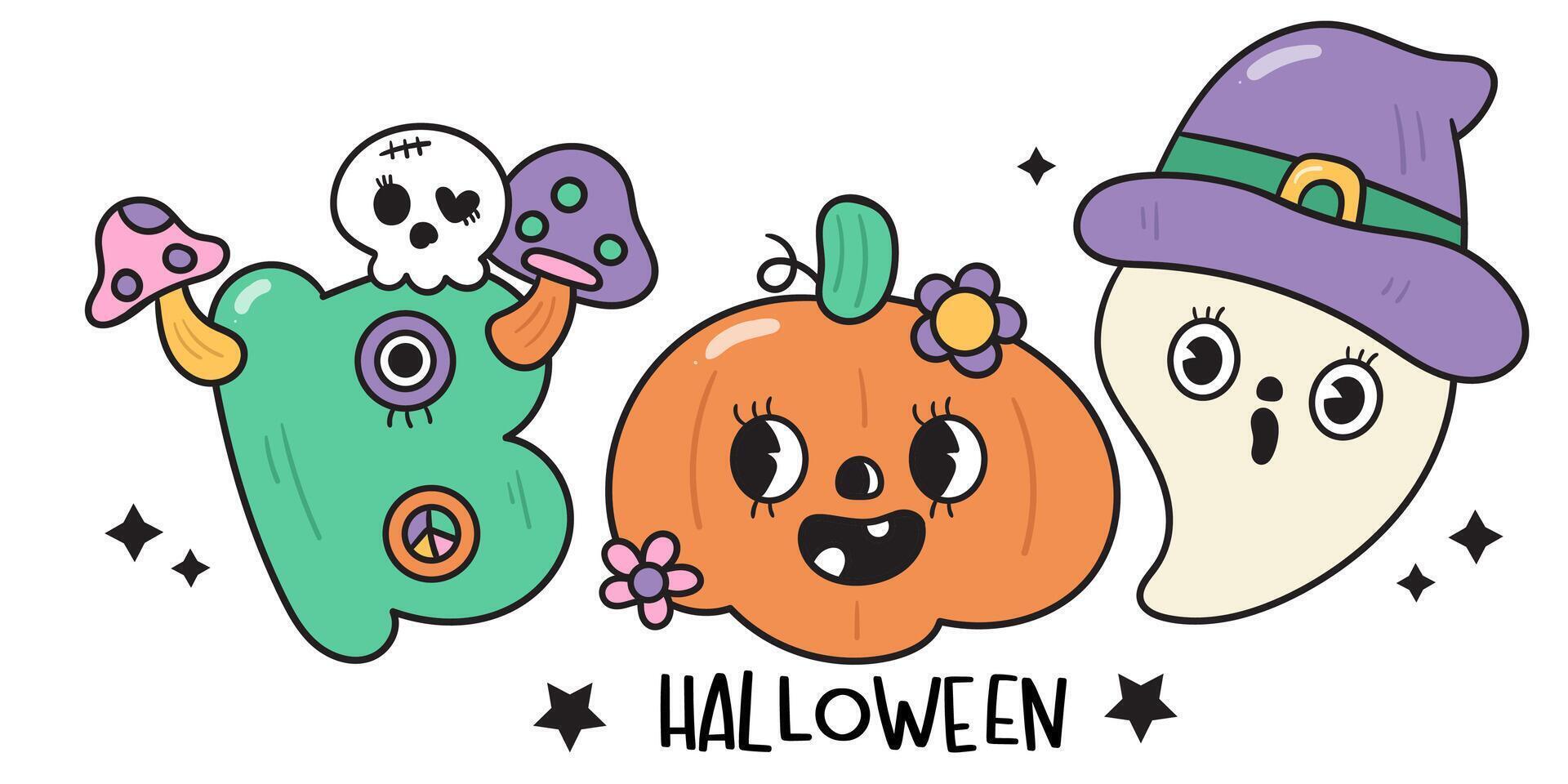 halloween boo with b alphabet pumpkin and ghost vector