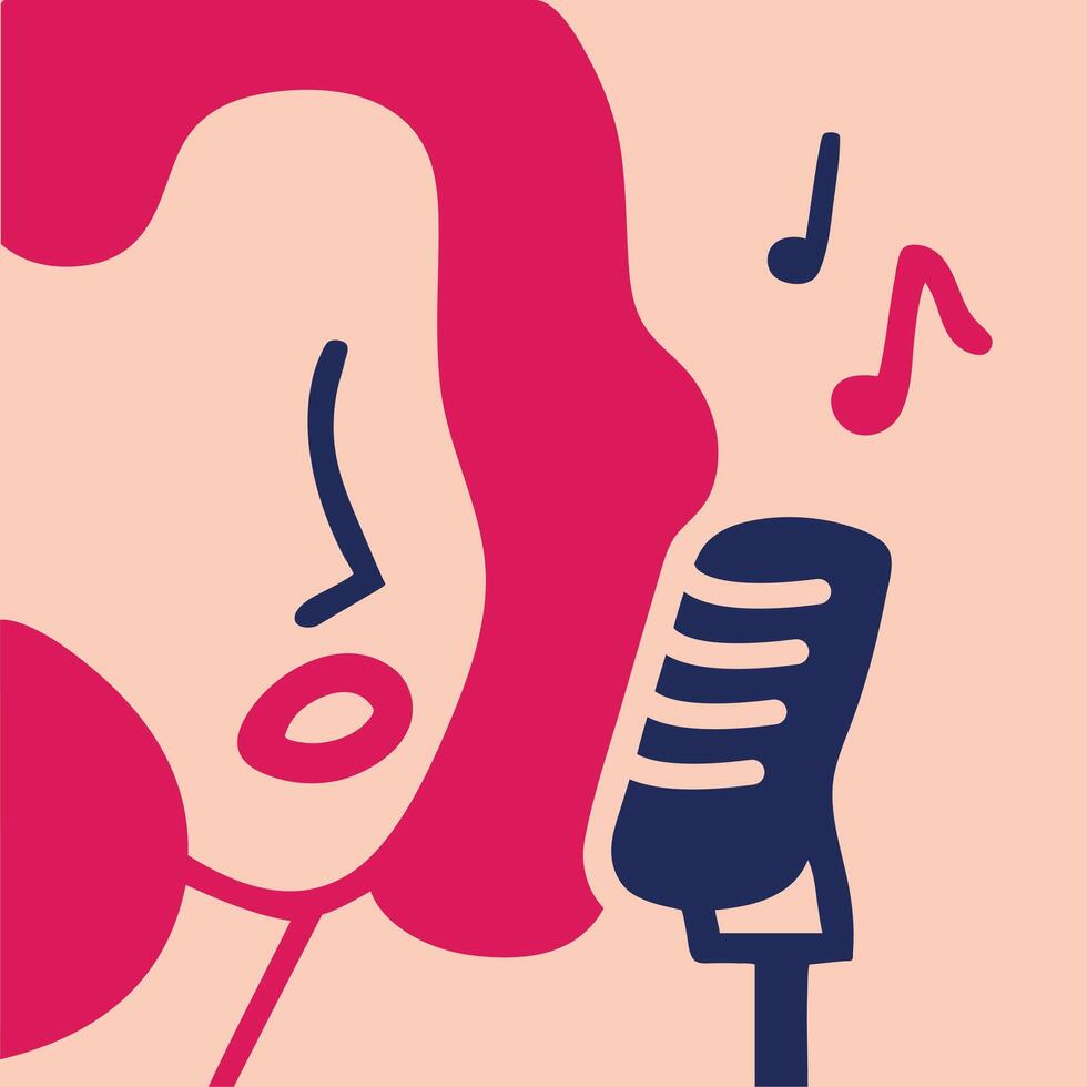Girl singing a song with mic illustration. vector