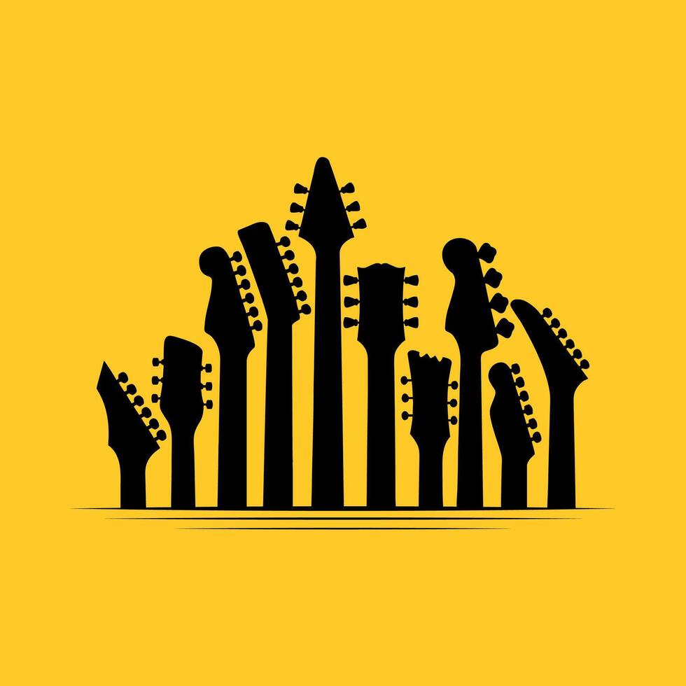Guitar headstocks collection in a yellow background. vector