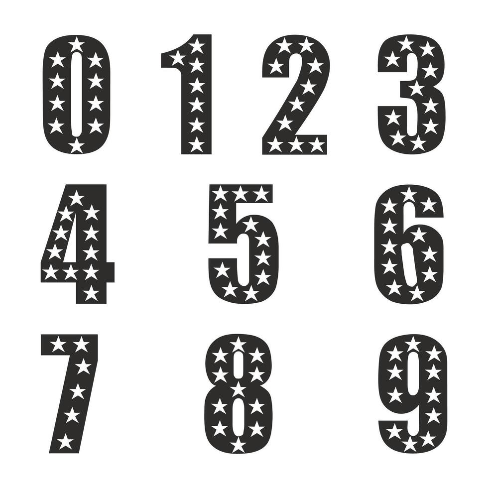 Set of numbers made of stars, Flat illustration. vector