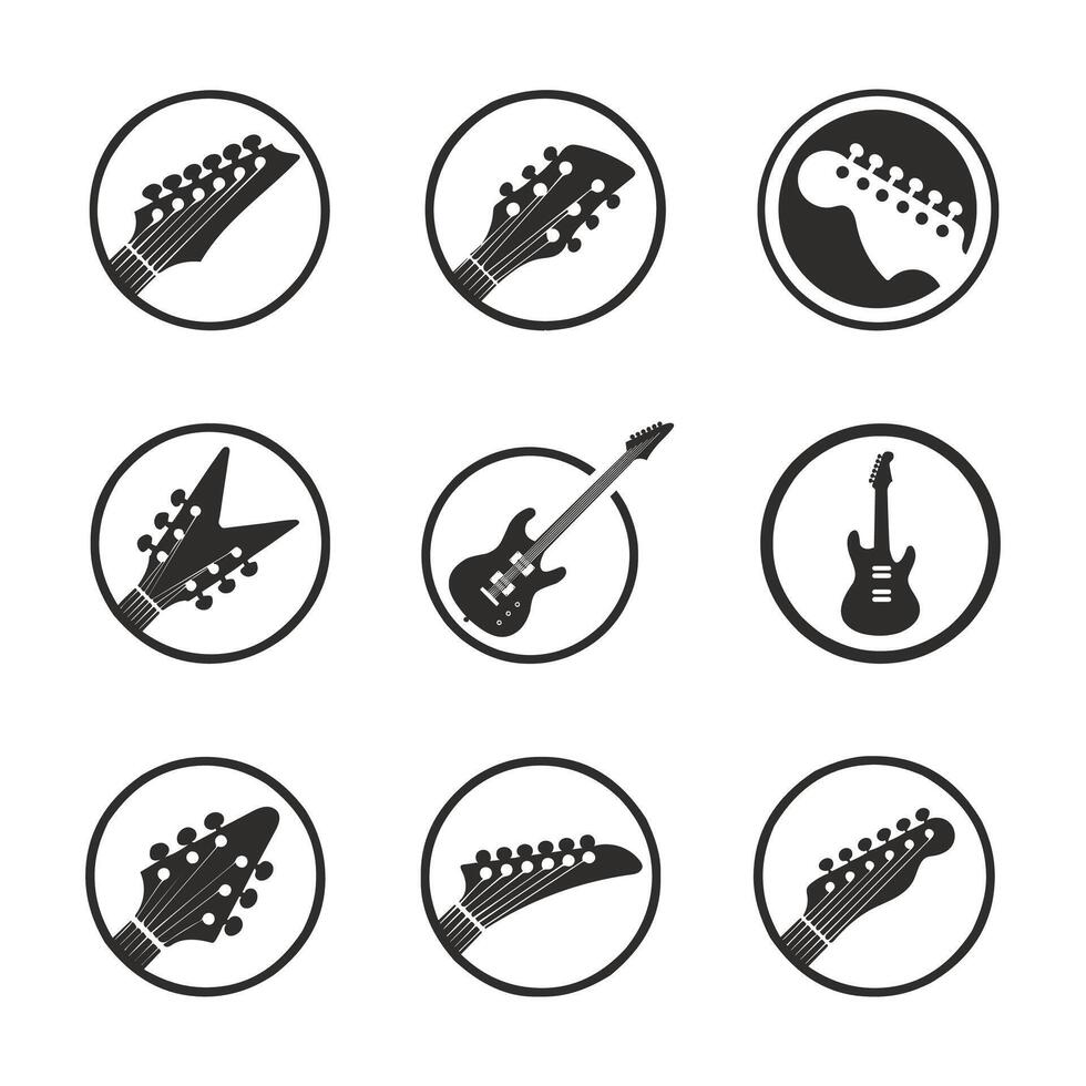 Guitar headstocks icon collection in a circle. vector