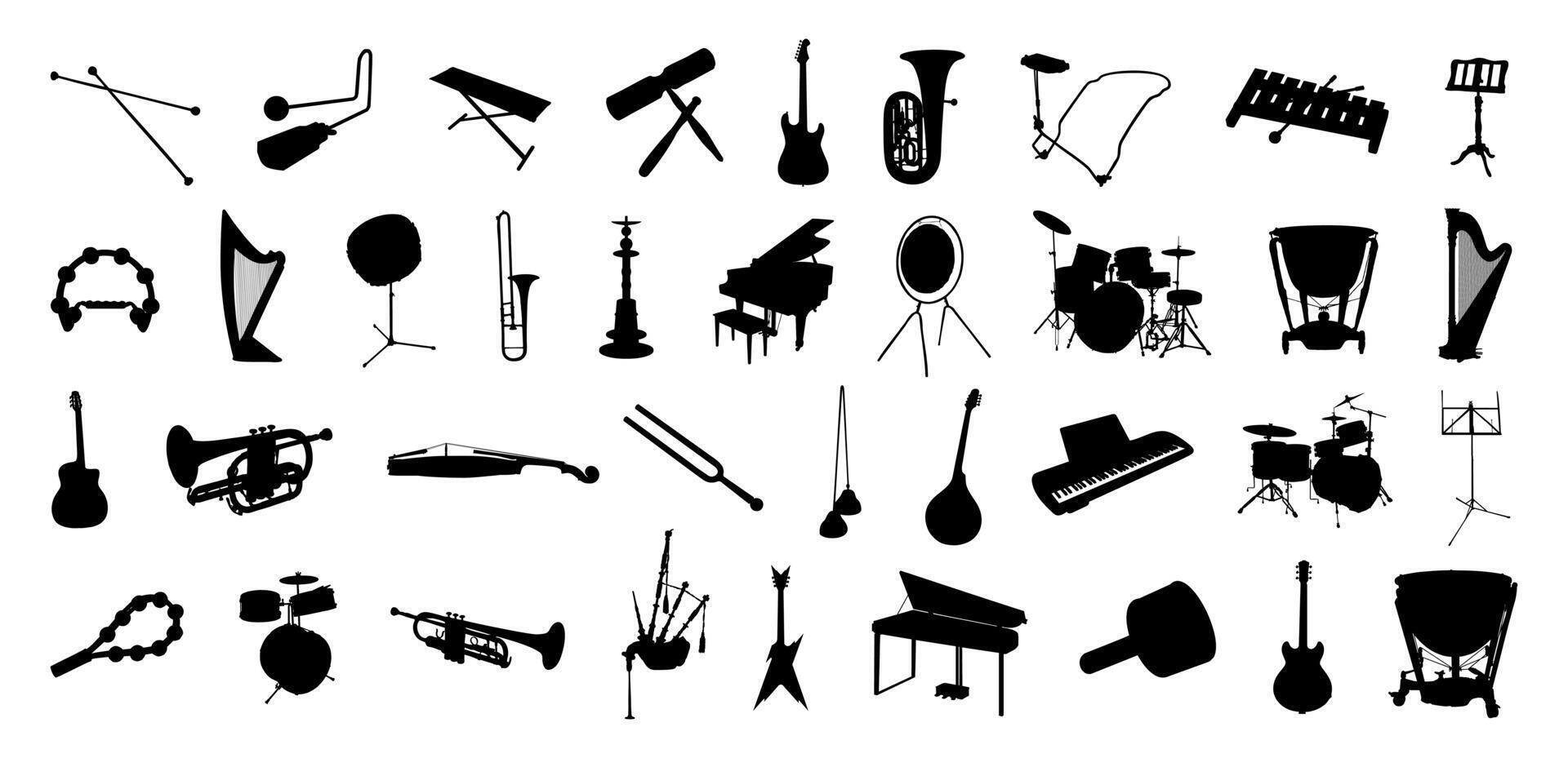 Music instruments silhouette a big collection. vector